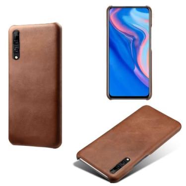 Imagem de Capa para Huawei Y9 Prime 2019,Proteção contra quedas,Casca de volta de cor sólida simples,Design de couro de imitação de plástico-Brown