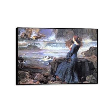 Imagem de SDYJ6GSW John William Waterhouse Impressão em tela Pintura famosa pôsteres de arte de parede para sala de estar decoração de bar pintura decorativa vintage 100 x 70 cm (83.8x71.1 cm) moldura pronta