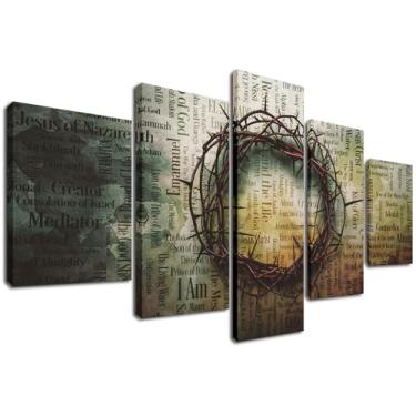 Imagem de DJSYLIFE Arte de parede cristã 5 peças grinalda de espinhos impressões em tela Jesus Cristo religiosa Páscoa Bíblia imagens modernas decorações de arte espiritual para casa igreja escritório 152 cm L