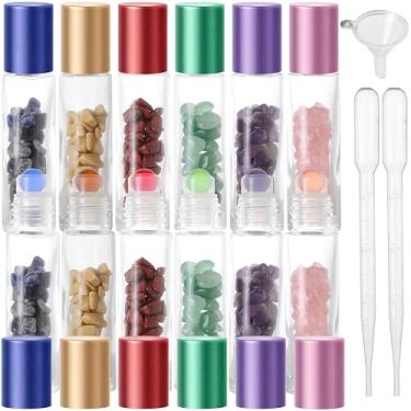 Imagem de SESENSE Frascos de rolo de óleo essencial, frascos de perfume de vidro espesso de 10 ml com lascas de cristal dentro frasco de rolo de vidro transparente com bolas de rolo de pedras preciosas de