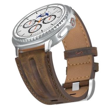 Imagem de Bouixel Pulseira de couro genuíno de grão superior compatível com Samsung Galaxy Watch 8 de 40 mm e 44 mm/Watch 8 Classic de 46 mm e feminina, larga e robusta de metal para Galaxy Watch 8