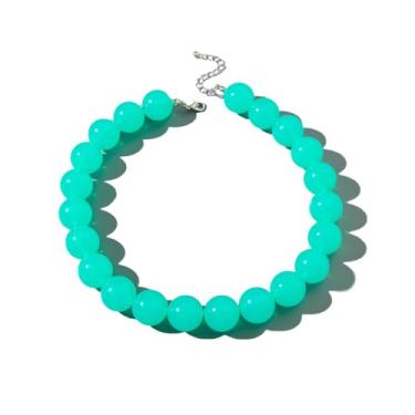 Imagem de VIYPDRST Colar de contas grossas coloridas para mulheres, colares de contas de acrílico, ajustáveis, grandes, redondos, gargantilhas, colares de contas de resina neon, colar feito à mão, joia de festa