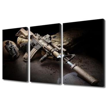 Imagem de E-Sports Room Wall Decor Advanced Weapons Poster Printing 3 Panel Assault Rifle Canvas Poster Decor Cool Boys and Cool Girls Home Decor Arte Esticada e Emoldurada Pronto para Pendurar 91 x 61 cm