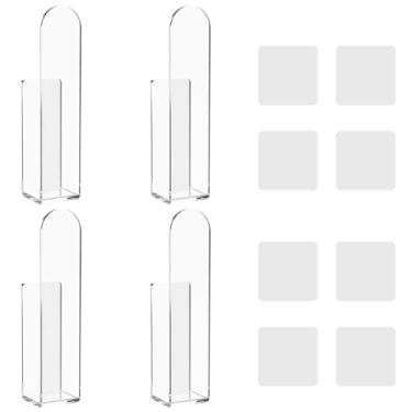 Imagem de XYDHQS Pacote com 4 ganchos para chapéu de acrílico resistente, suporte de armazenamento em forma de L com fita dupla face, organizador de chapéu de beisebol, suporte de chapéu multiuso, suporte de
