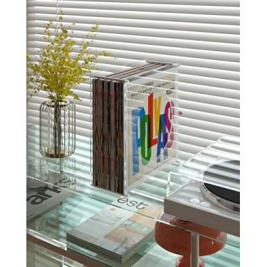 Imagem de Caixa de armazenamento de discos de vinil acrílico estilo minimalista para 80 LPs, suporte para caixa de discos, exibição para álbum, organizador de álbum de disco de vinil