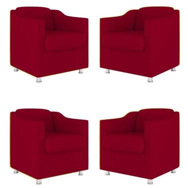 Imagem de Kit 4 Poltronas Tilla Decorativas Consultório Sala Tecido Suede Cor:Vermelho