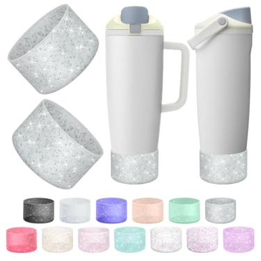 Imagem de BKBY 2 peças de bota de silicone compatível com Owala 850 g e 1,134 g FreeSip Sway garrafas e copos, capa protetora antiderrapante para copo Freesip Sway (prata cintilante prata)