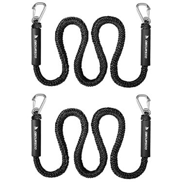 Imagem de Obcursco Linha de doca de bungee, linha de doca de jet ski com clipes duplos de aço inoxidável 316, corda de ancoragem para barco para PWC, acessórios de barco para Yamaha Waverunner, Seadoo, Kayak, pacote com 2 1,2 a 1,7 m, preto