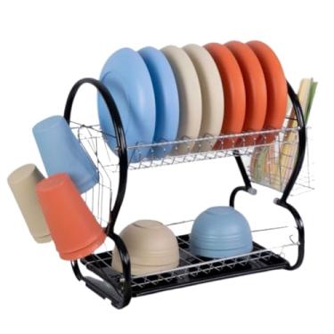Imagem de Escorredor De Louça Inox 14 Pratos Organizador De Cozinha Escorredor De Talheres Para Pratos E Talheres(Preto)
