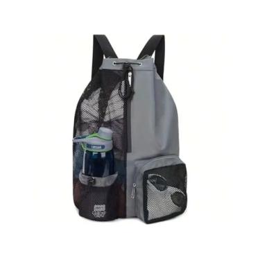 Imagem de Mochila Natação Grande com Rede Respirável, Bolsa Natação Esportiva para Academia, Praia e Piscina – Mochila Academia Masculina Resistente (Preto) (Cinza)