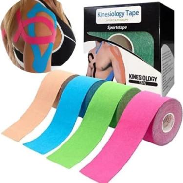 Imagem de Bandagem Elastica Adesiva Fita Tape Para Lesão Muscular Fisioterapia Funcional 5m Rolo 5x5cm Fita de Kinesio Evita Lesões Cores Sortidas