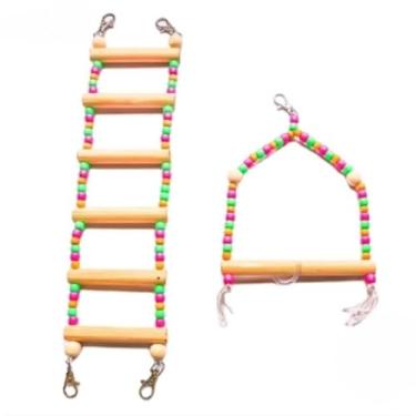 Imagem de Kit BalançA + Escadaria/Ponte Brinquedo Calopsita, Agaporni, Periquito, Ring Neck, Papagaio, Aves