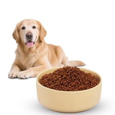 Imagem de P-ZOONPE Tigela de cerâmica para cães, tigelas de ração para animais de estimação de 1,8 g, tigela de comida e água para cães de raças médias e grandes, pode ser lavada na lava-louças (amarelo marrom