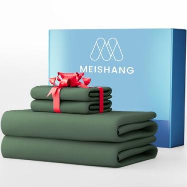 Imagem de MEISHANG Lençóis de algodão 1000 fios Queen Size - 100% algodão egípcio, cetim acetinado, ultramacio e respirável, bolsos profundos de 41 cm - 4 peças (Queen, verde sálvia)