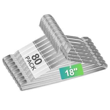 Imagem de Cabides de metal resistentes, 45 cm, economia de espaço e aço inoxidável antiderrapante, pacote com 80 cabides à prova de ferrugem (5 kg e 3,2 mm), para ternos, camisas, calças, vestidos (prata)
