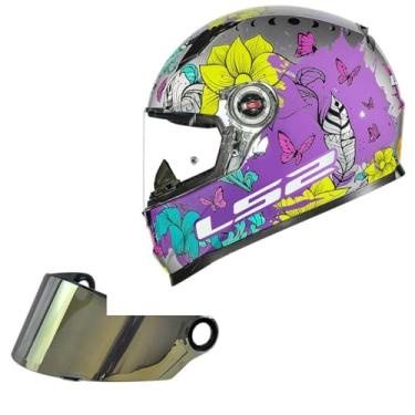 Imagem de Kit Capacete Feminino Ls2 FF358 Dreamcatcher Viseira Dourada (56)