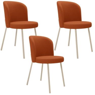 Imagem de Kit 3 Cadeiras Sala de Jantar Estofada Gavi Arena L02 Tecido Terracota - Lyam Decor