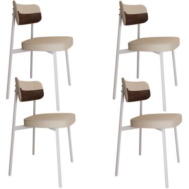 Imagem de Kit 04 Cadeiras Estofada Para Sala de Jantar Astrid Branco C01 Linho Areia Courino Whisky - Lyam Decor