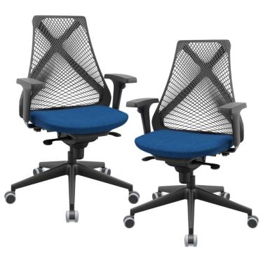 Imagem de Kit 02 Cadeiras De Escritório Giratória Presidente Unix P03 Tela Cinza Crepe Azul - Lyam Decor