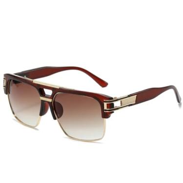 Imagem de Óculos de sol da moda, armação transparente, óculos de metal, masculino e feminino, armação retrô, guarda-sol espelhado (marrom degradê)