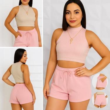 Imagem de Short Feminino MOLETOM Moda Estilo Conforto - Kesdey, Rosa, G
