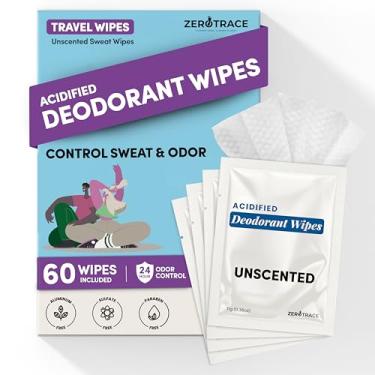 Imagem de Zero Trace Toalhetes desodorantes para viagem – 60 unidades – Controle de odor 24 horas – Desodorante hipoalergênico sem alumínio para mulheres e homens – Lenços umedecidos individualmente nas axilas