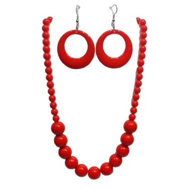 Imagem de Colar de contas redondas de acrílico colorido conjunto de joias retrô dos anos 80 neon geométrico brincos pendentes de contas grandes grandes de resina colar gargantilha para mulheres fantasia