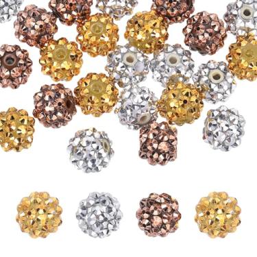 Imagem de PATIKIL Contas de strass de resina de 12 mm para caneta com contas, pacote com 30 bolas de discoteca brilhantes em pedaços redondos de chiclete para chaveiro com contas, ouro/prata/cáqui