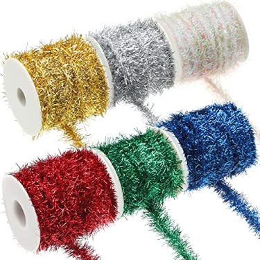 Imagem de Guirlanda de Natal de 60 metros de Natal com glitter colorido, guirlanda de tinsel metálica fina para Natal e aniversário de casamento (ouro, vermelho, verde, branco, prata, azul)