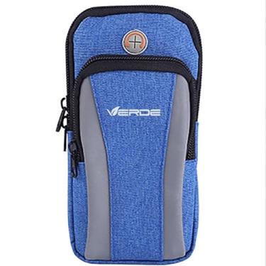 Imagem de Braçadeira Esportiva para Celular até 6.5" - Bolsa de Braço Ajustável, Antissuor e com Porta Fones para Corrida e Academia (Azul Cinza BB-04)