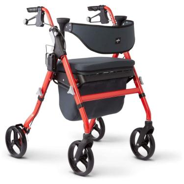 Imagem de Andador Adulto Idoso com Apoio de Braço, Assento Acolchoado e Cesto, Suporta até 136 kg, MEDLINE MDS86845RD, Vermelho