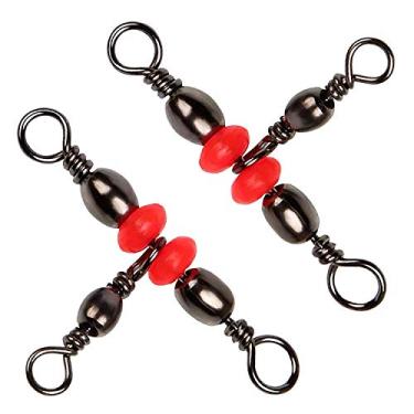 Imagem de SILANON 3 Way T-Turn Barril Roda de pesca Tackle, 40 peças de latão triplo rotação linha de cruz 3 Way Conector de pesca com contas de pesca vermelha para teste de água doce de água salgada 20-100 LB, 10*12# 40pcs