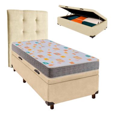 Imagem de Cama Box Bau + Colchão Solteiro D20 D20 Inducol + Cabeceira Estofada
