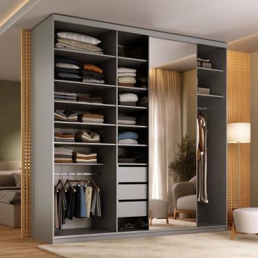 Imagem de Guarda-roupa Closet Casal 100% Mdf Bp 208cm com 1 Porta Espelho 3 Gavetas Sion Sion
