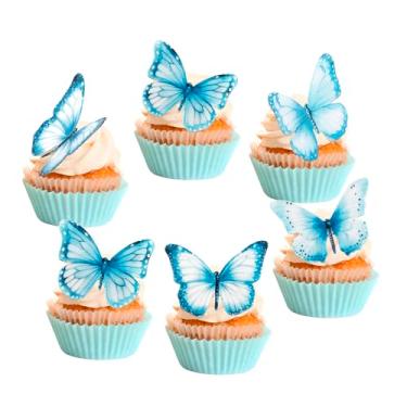 Imagem de Rsstarxi 60 Pack Wafer Paper Butterflies Cupcake Toppers, Edible Butterfly Cake Decorations Butterfly Decorations for Wedding Birthday Anniversary Baby Shower Party Decorating Supplies Blue