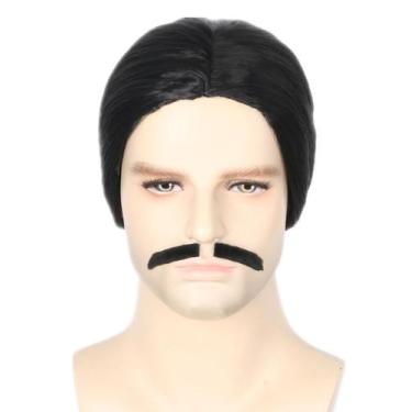 Imagem de Peruca curta masculina Topcosplay preta com bigode