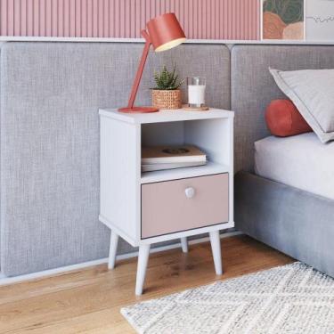 Imagem de Mesa de Cabeceira Infantil 1 Gaveta Quarto Branco/Rosa - Plasmóbile
