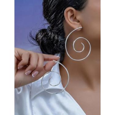 Imagem de Brincos de metal geométricos elegantes em forma de espiral para mulheres – presente de joias modernas, acessório moderno, Medium, Latão, Sem pedra preciosa