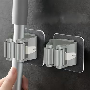 Imagem de Suporte de parede de 4 peças, suporte de esfregão resistente e organizador de ferramentas com compartimentos para casa, cozinha, garagem, acessórios de armazenamento de vassoura que economizam espaço