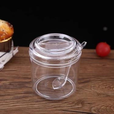 Imagem de Açucareiro de acrílico transparente, pote de tempero, armazenamento de sal, pote de tempero com tampa, colher de pimenta, recipiente dispensador de condimentos (9,5 x 8,5 cm)