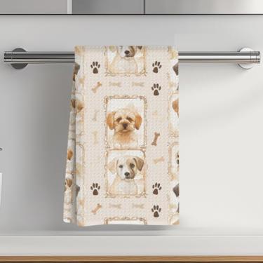 Imagem de Toalhas de cozinha para cães 35 x 61 cm, reutilizável absorvente waffle trançado fofo cachorro pata prato toalhas de chá para limpeza cozinhar assar, decoração de cozinha para casa, presentes de Ação