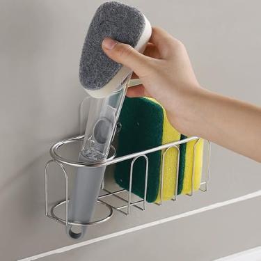 Imagem de Cesta de suporte de esponja para pia – Rack de drenagem de aço inoxidável com suporte de anel (aprox. 6,69 × 2,76 × 2,91 cm)