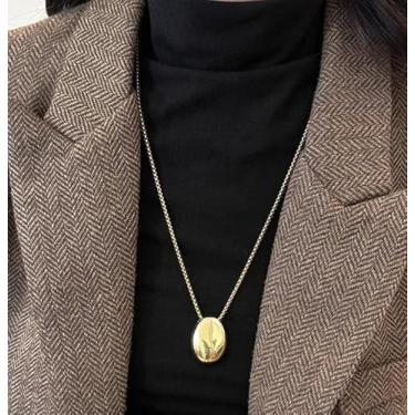 Imagem de Colares com pingente de seixo para mulheres - banhado a ouro 14K e banhado a prata mini colar de gota moderno com fecho de lagosta presentes, 40*3.4cm, Titânio, Sem Pedra Preciosa