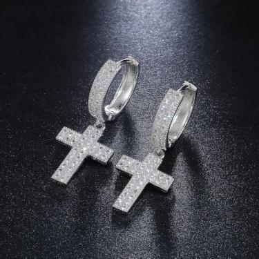 Imagem de Brincos de pingente de cruz modernos de luxo para mulheres joias hip hop, 1.42, Latão, Zircônia cúbica