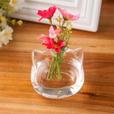 Imagem de Vaso de vidro de orelha de gato de 6,5 cm - pequeno buquê de flores frescas | Suporte de flores de mesa com orelhas contornadas 3D, decoração de casa nórdica e casamento