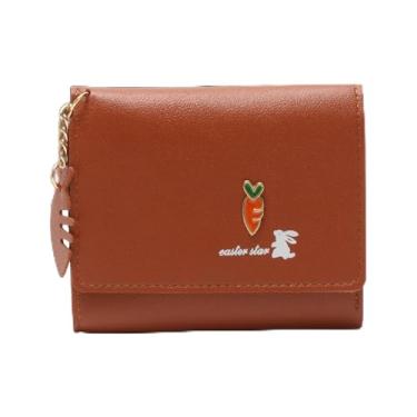 Imagem de 1 bolsa para dinheiro, 3 dobras, estampa de coelho cenoura, porta-cartões, couro PU, avelã, 12 x 9 cm
