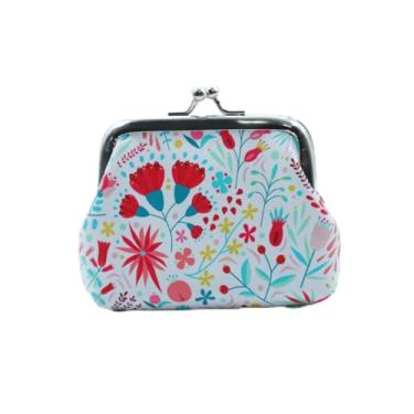 Imagem de Porta-moedas, linda bolsa de moedas com fivela floral, mini bolsa para mulheres e meninas, carteira colorida e dupla face, com fecho de fecho Kiss Lock para chaves, moeda, batom, Branco, Arte