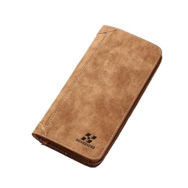 Imagem de Carteira com bolso multicartão, vintage, durável, fosca, longa, portátil, PU, carteira masculina (marrom)