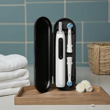 Imagem de Estojo de escova de dentes, suporte de escova de dentes portátil para viagens, viagens de negócios, escola, acampamento, casa compatível com Oral B io (preto)