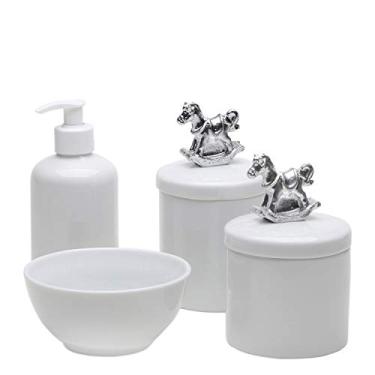 Imagem de Potes, Molhadeira e Porta Álcool Gel Cavalinho Prata Bebê